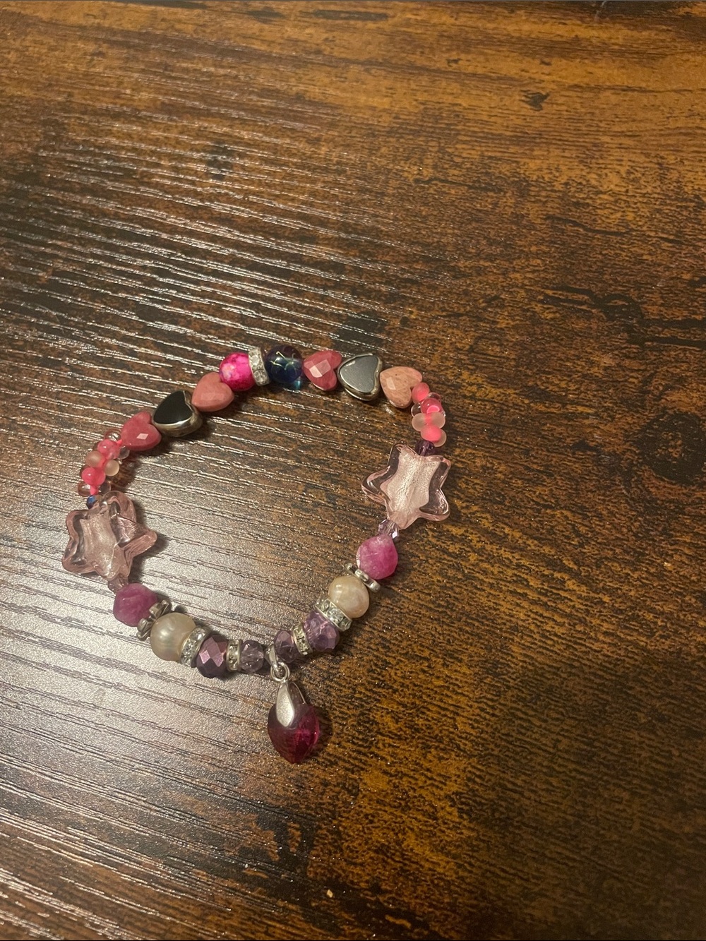 Handcrafted Pink Star & Bead Stretch Bracelet